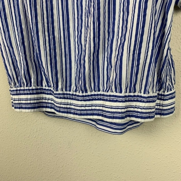 Halogen Blue White Short Sleeve Cropped Boxy Shirt - Picture 8 of 8